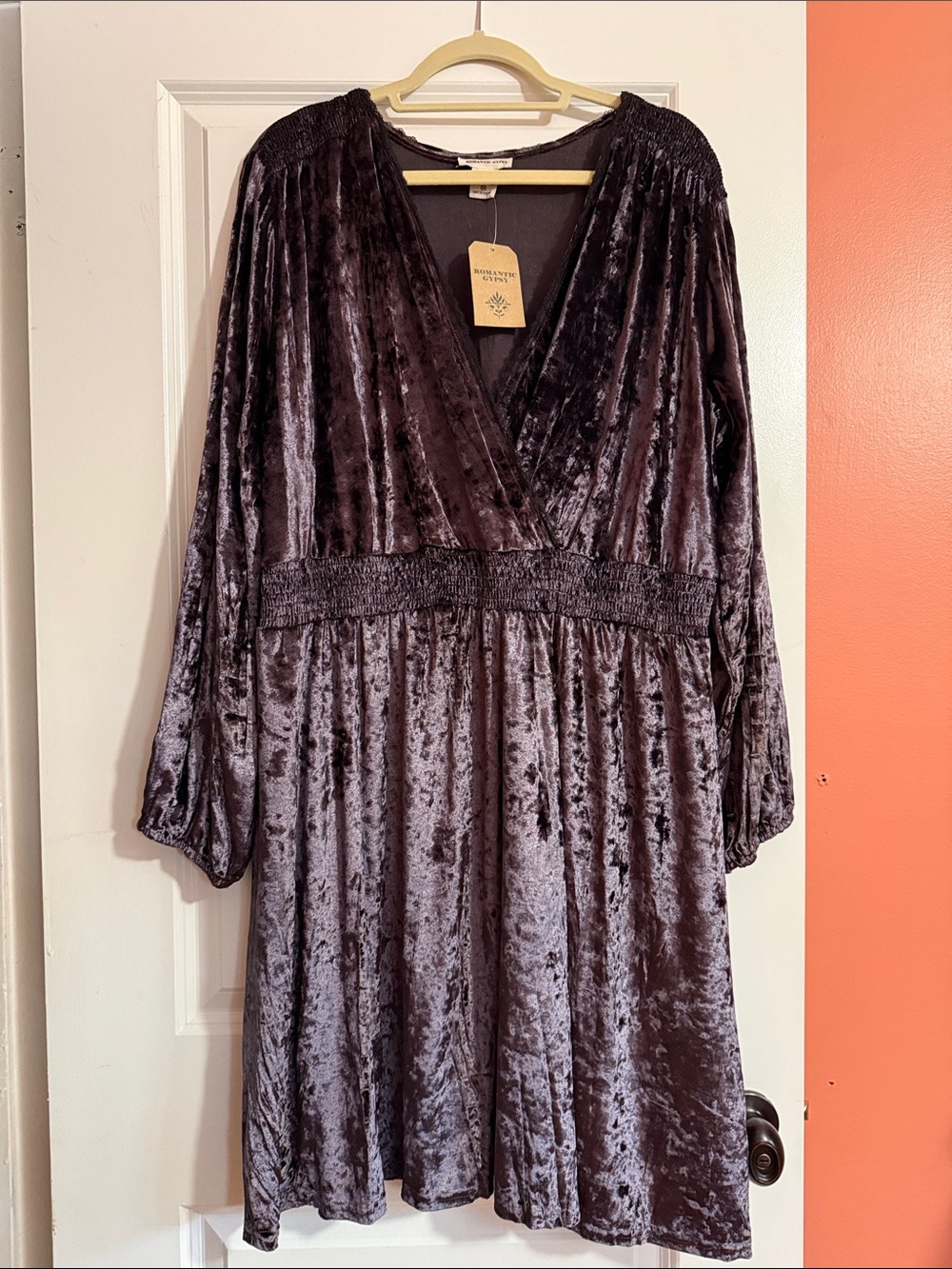 Romantic Gypsy Velour Long Sleeve Dress - Purple 3X